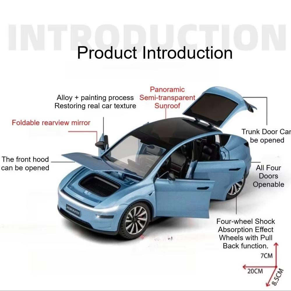 1:24 Model Y Robotaxi Miniature Model Toy Cars Alloy Diecast Front Wheel Steering Shock Absorption Doors Opened Ornament Vehicle