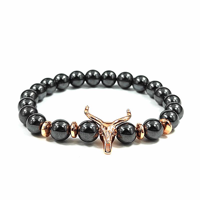 Elegant Gold Taurus Head Bracelet with Tiger Eye Stone Bead and Micro-Inlaid Zircon
