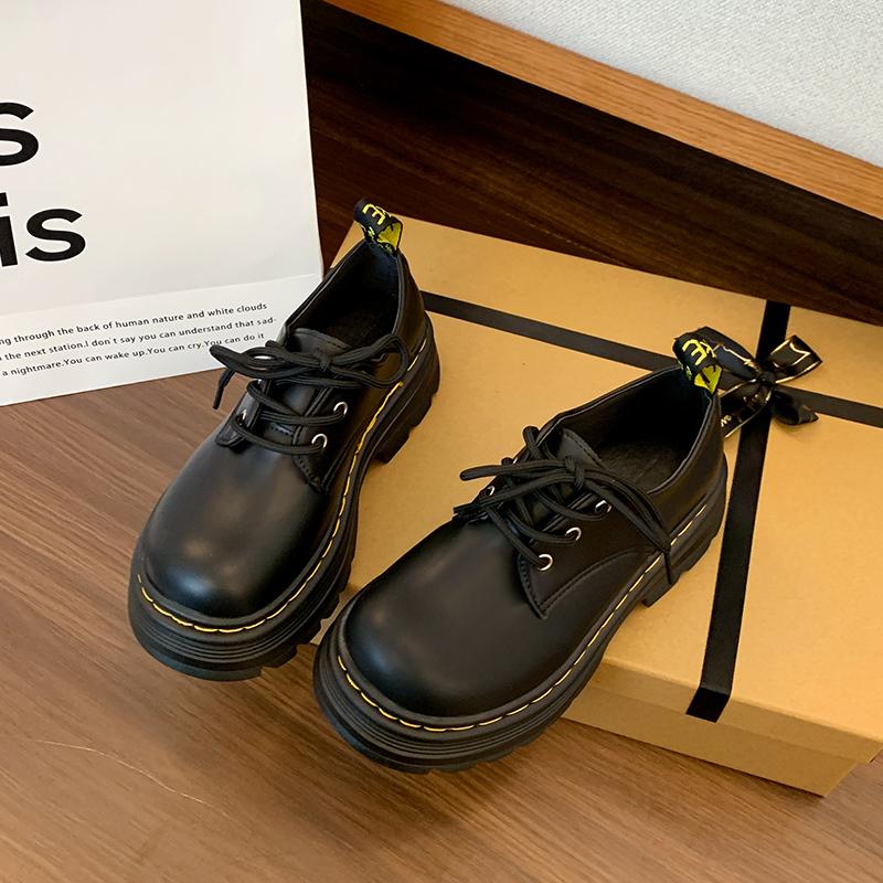 Mode Damen Schuhe mit dickem Absatz Herbst neu runder Kopf Riemen vorne dicke Sohle rutschfest verschleißfest Low-Top Schuhe