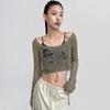 European and American Style Women's Knit Cover Up with Hole Design Sexy Spicy Girl Style Short Long Sleeve Top