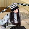 Korean Trendy Brand Autumn and Winter Versatile Cute Rabbit Ears Knitted Striped Pullover Wool Hat Women's Warm Ear Protection Cold Hat