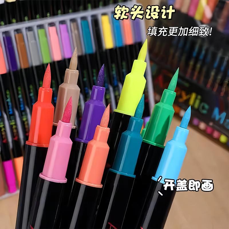 48Color Professional Art Use ual-Tip Acrylic Pens Markers,Dual-Tip Fine and Brush Tip Pens,Suitable for Stone, Wood, Calligraphy