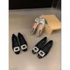 Flat Bottom Silver High-end Square Head Commuting Doudou Shoes, New Black Rhinestone Single Shoes In Autumn 2025 Women's Shoes
