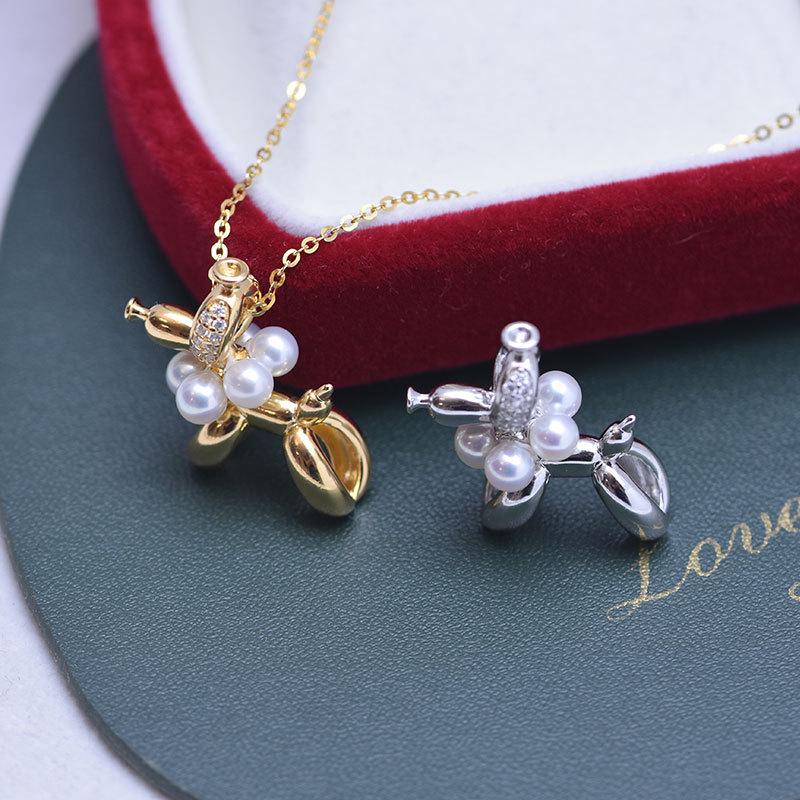 4-5mm Freshwater Pearl Pendant Necklace, S925 Silver, Balloon Puppy Design, Clavicle Chain
