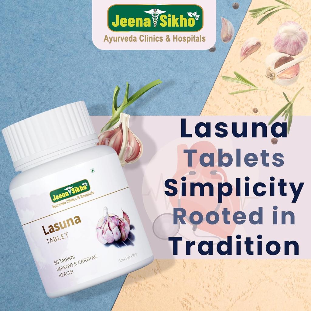 Jeena Sikho Lasuna Tablet Herbal Heart Wellness Supplement Natural Garlic Multivitamin Ayurvedic 60 Tablets Pack of 1