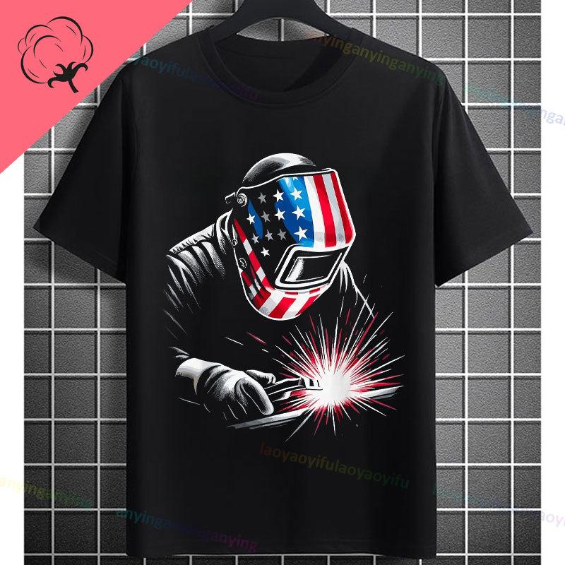 UnisexS Welder Graphic TShirt God Guides My Hands Fashion Shortsleeve Pure Cotton Oneck Casual Humor Style Tshirt