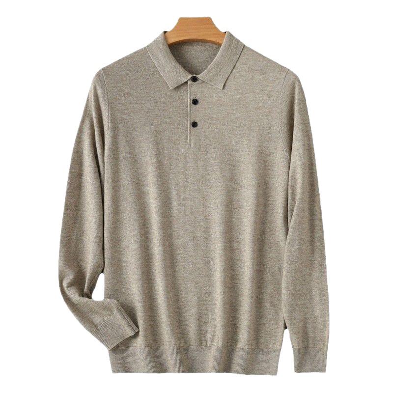 Men's Solid Color Casual Polo Collar Long Sleeve Knitwear Pullover