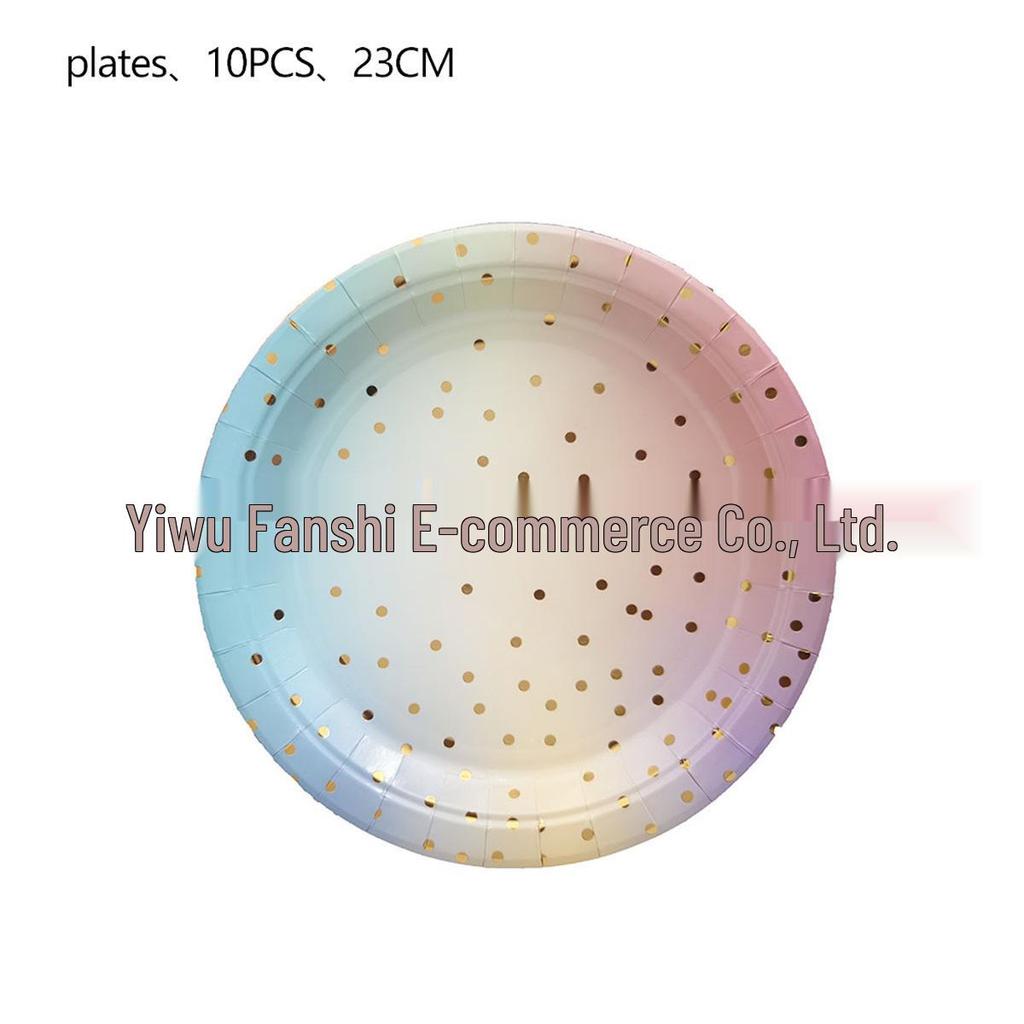 Gradient Rainbow Polka Dot Party Tableware Set: Paper Plates & Cups for Kids' Birthdays