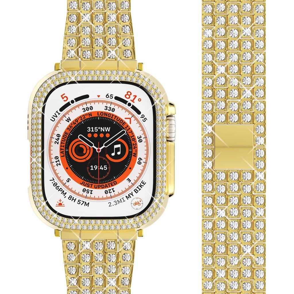 Correa+Funda de Diamantes Para Apple Watch Ultra 3 49mm 46mm 41mm 45mm 42mm 40mm 44mm Aleación de Zinc Pulsera Metálica para Mujer Para iWatch Series11 10 9 SE 8 7 6 5 4