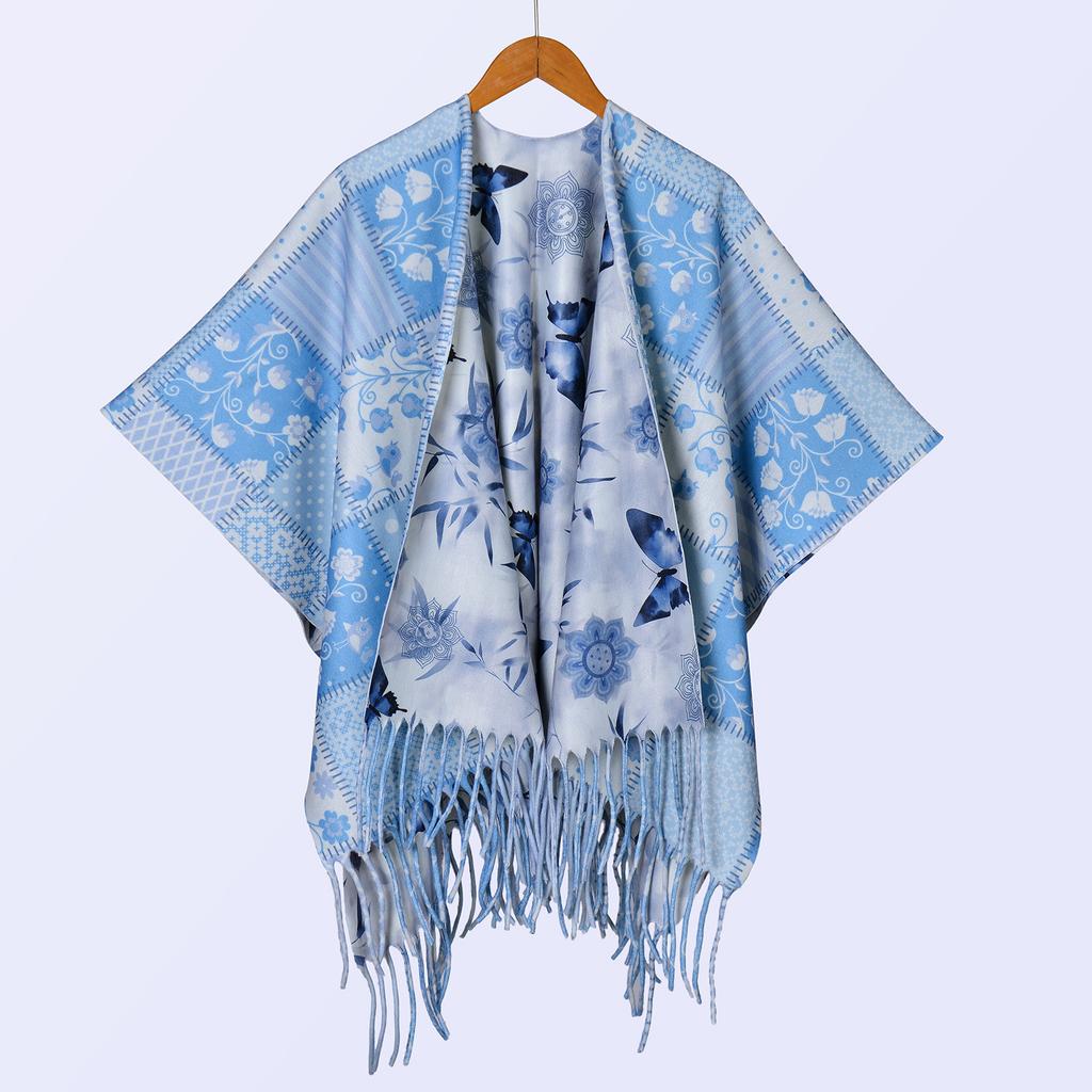 New National Style Ink Double-sided Thickened Shawl with Women's Autumn and Winter Retro High-end Photo Shawl Large Cape