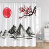 Japanese Style Shower Curtains Fuji Mount Great Waves Bamboo Red Sun Bathroom Curtain Japan Fabric Home Decorations For Bathtub
