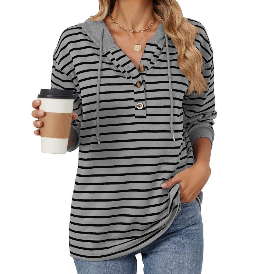 Women Autumn Winter Striped Pullover Long Sleeves Hoodies Contrasting Splicing Hooded Loose Sweatshirt for Women