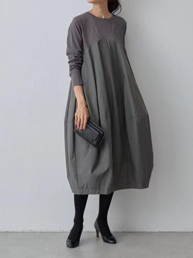 New Autumn Winter Korean Lolita Style Knit Patchwork Long Sleeve Dress