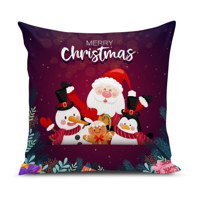Soft Fabric Designer Decorative Printed Merry Christmas Theme Cushion Cover Xmas Decorations for Sofa Living Room Set of 5 16 x 16 inch Multi
