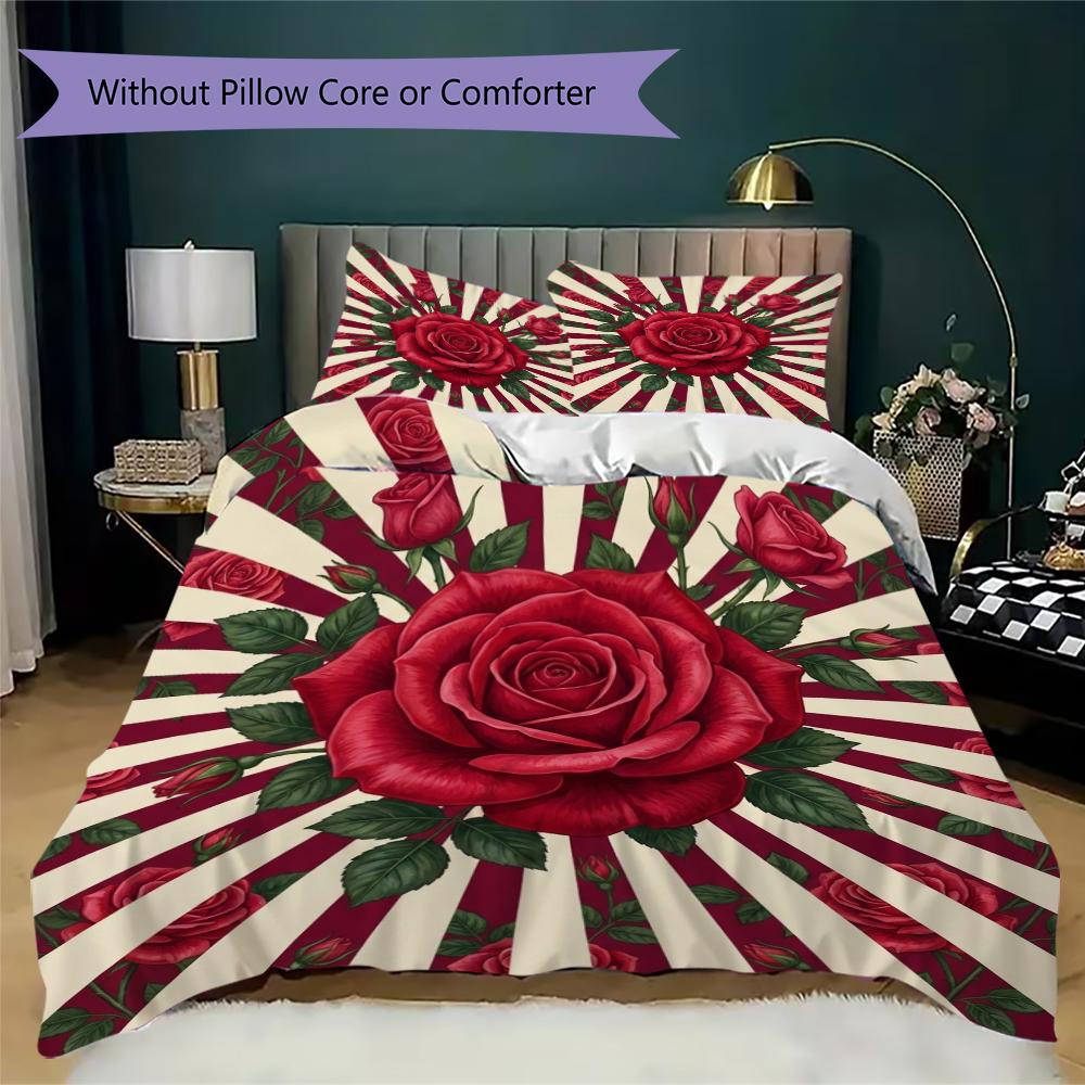 Rose Pattern Bedding uilt Set uilt Cover Pillowcase Home Decoration Birthday Gift (1 * duvet cover + 2 * pillowcase without core)54