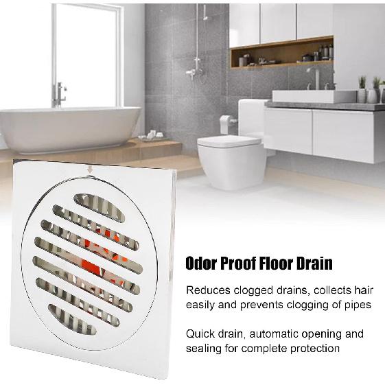 

Odor Proof Floor Drain, Copper Stainless Steel Magnetic Levitation Floor Drain, Square Large Displacement Shower Floor Drain for Kitchen Bathroom
