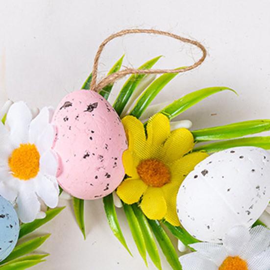 Easter Egg Wreath Colorful Spring Door Decor with Faux Flowers Lightweight Foam Holiday Hanging Decoration