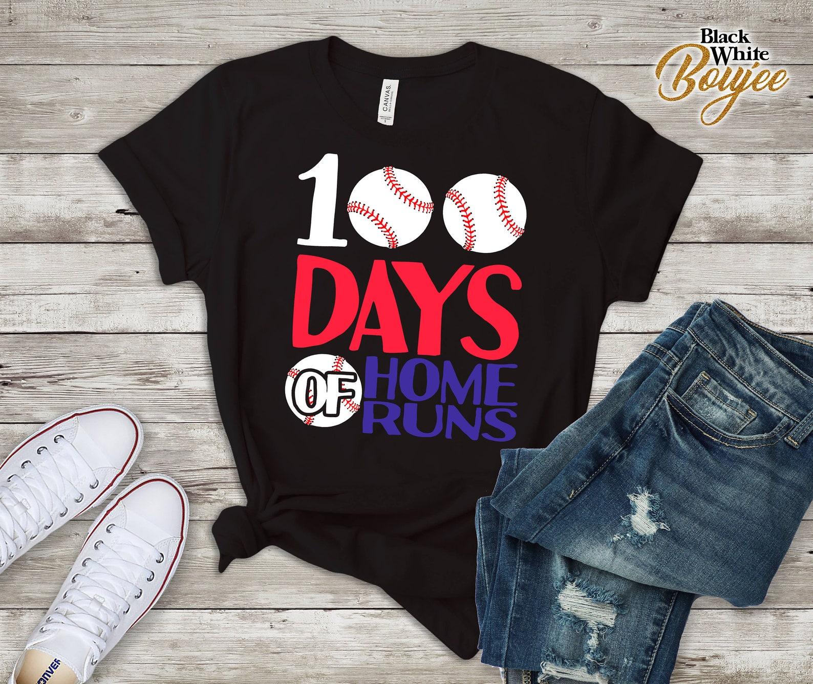 100th Days of Home Runs Baseball T-Shirt, Amazing 100th day of School Baseball Outfit, Teacher, Coaching Tshirt 2XL