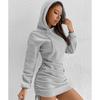 Women's Hooded Long Sleeve Mini Dress Slim High Waist Drawstring Ruched Casual Sweatshirt Dress