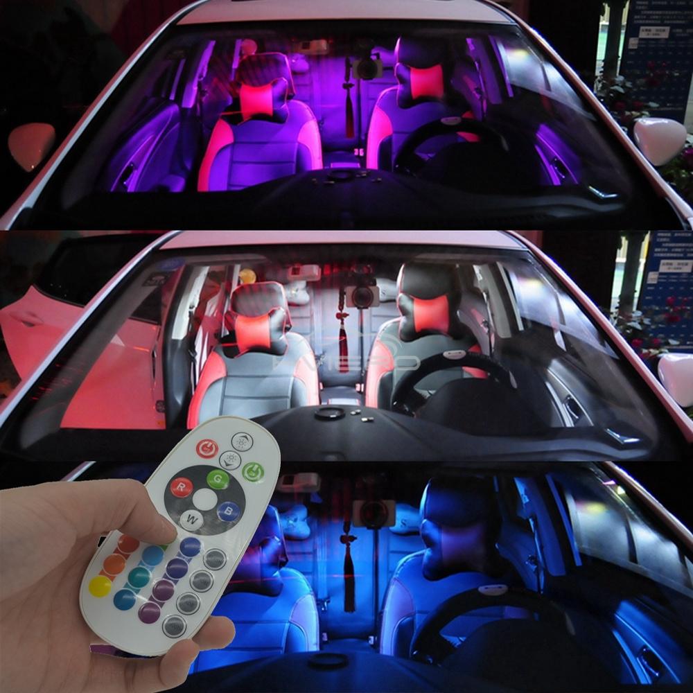 2pcs T10 LED RGB Interior 12V 5050 SMD Decorative Trunk Lamp Remote Control Multicolor Car Panel Dashboard Dome Reading Lighting