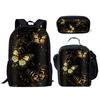 Trendig Beliebt Neuheit Lustig Schmetterling 3D-Druck 3 Stück/Set Schüler Schultaschen Laptop Tagesrucksack Rucksack Lunchtasche Federmäppchen