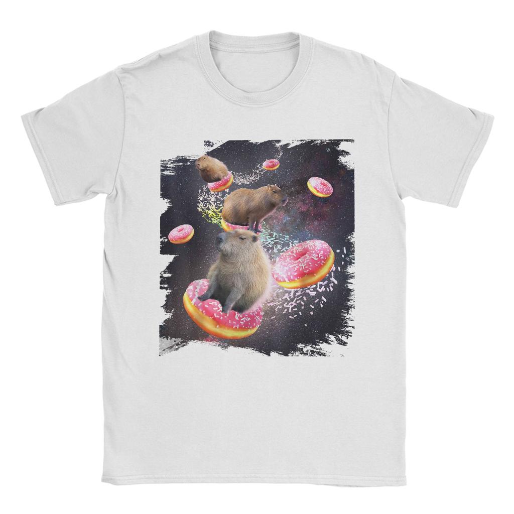Space Capybara Riding Donut Galaxy Capybaras TShirt Summer Cotton T Shirts For Unisex Fashion Tshirt Short Sleeves Y2K Funny Tops