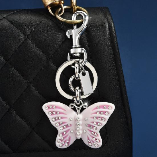 Keychain Pendant Rhinestones Inlaid Gradient Butterfly Shape Key Chain with Lobster Clasp Bag Charm Backpack Accessory