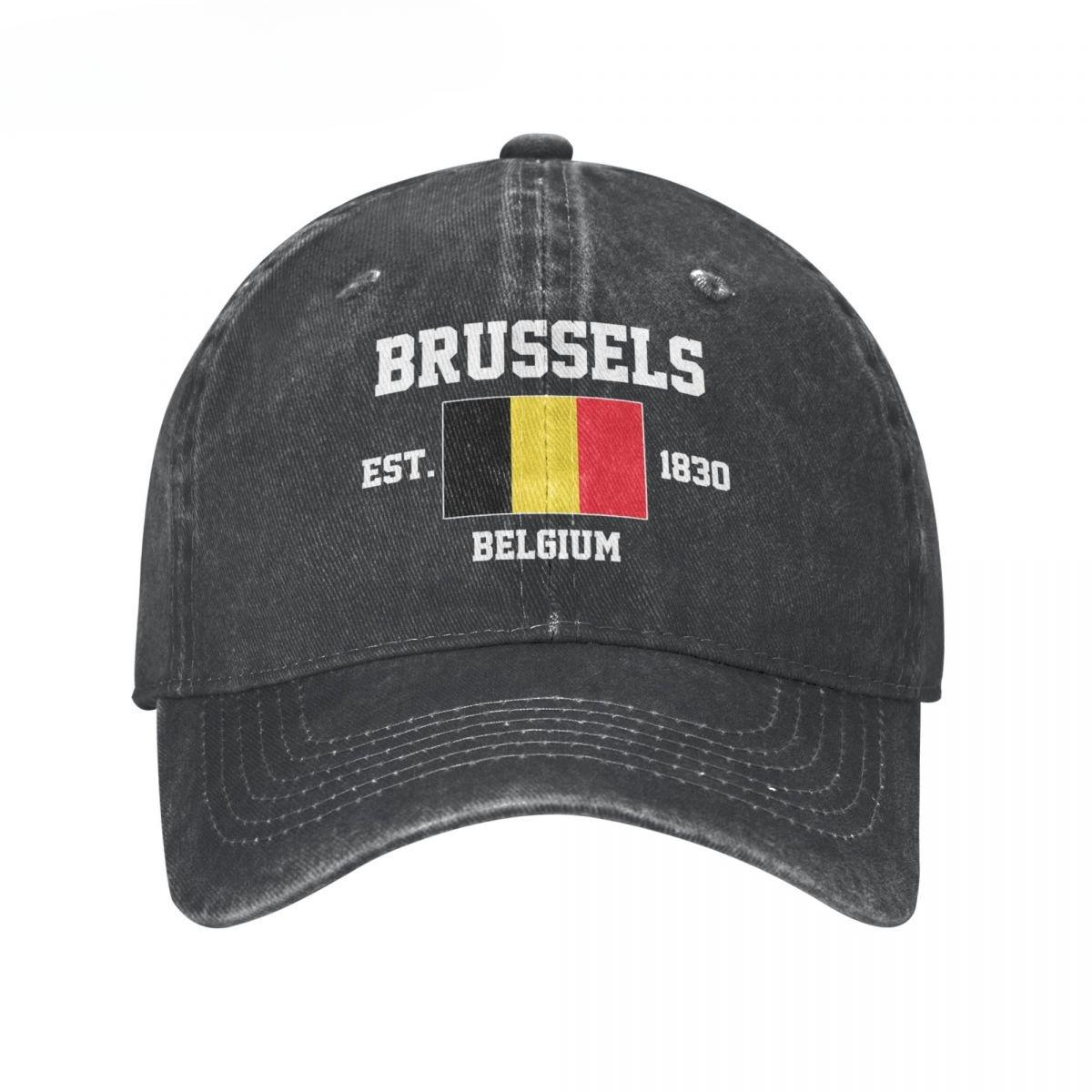 

Flag of Belgium EST.1830 Brussels Unisex Adult Denim Baseball Cap Men Vintage Cotton Dad Patriotic Trucker Hat Adjustable чёрный