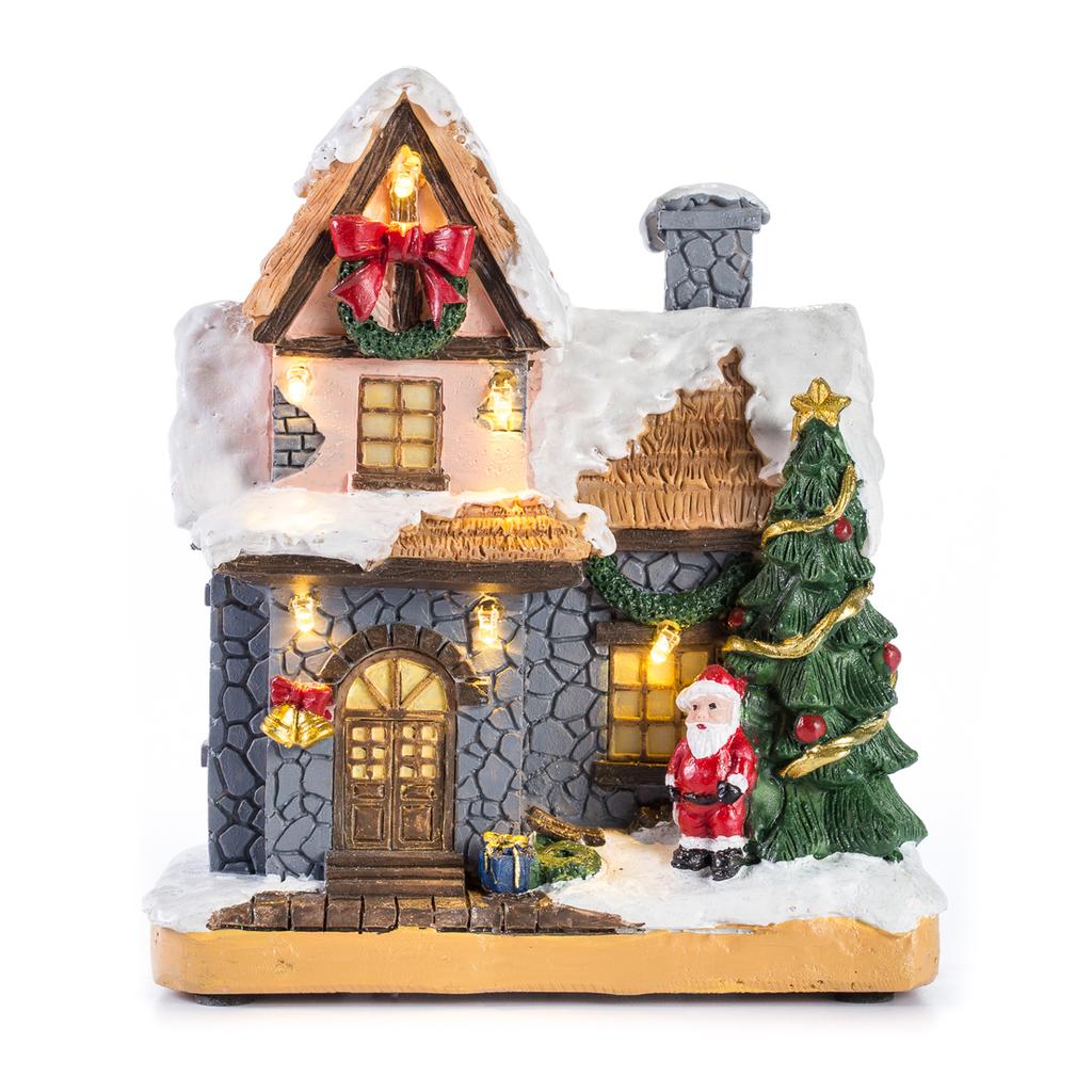 Christmas Decoration Village Houses with LED Light,Collectible Building Figurines Ornament for Home Fireplace Tabletop Gifts
