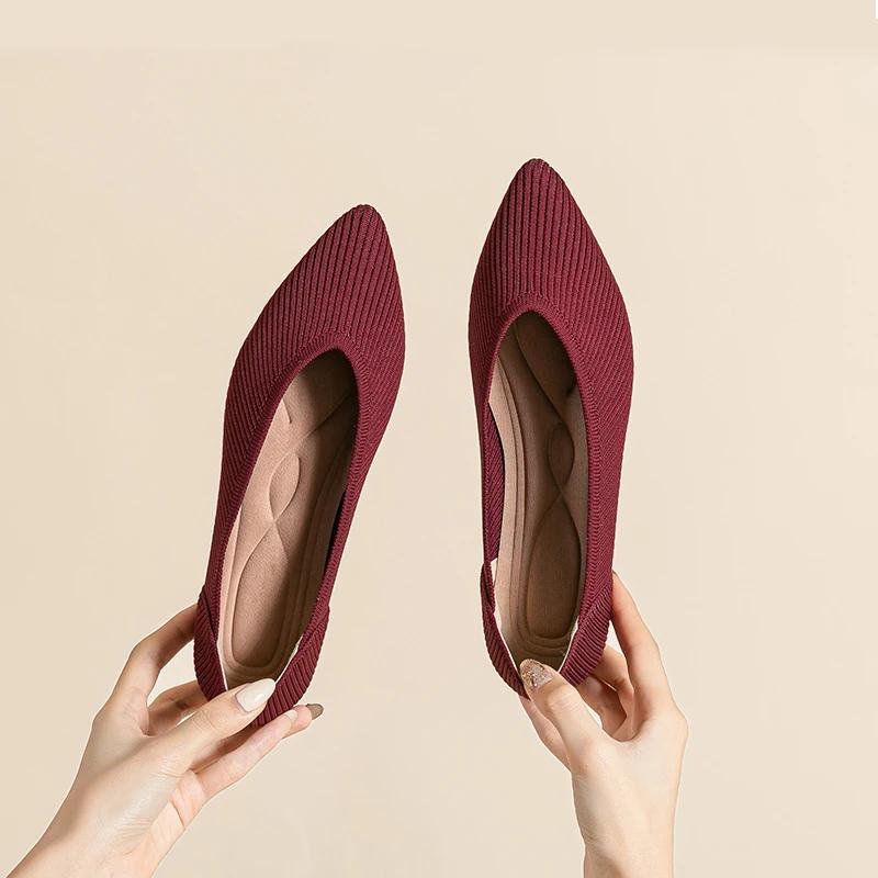 Women's Flat Shoes Spring and Autumn Fashion Knitted Breathable Non Slip Rubber Sole Pointed Women Comfortable Casual Boat Shoes
