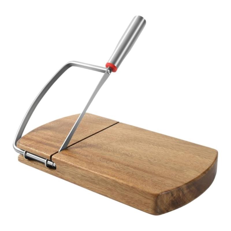 

Wooden Cheese Cutter Board with Steel Blade Multipurpose Butter Bread Food Slicer for Culinary Enthusiasts and Chefs 1