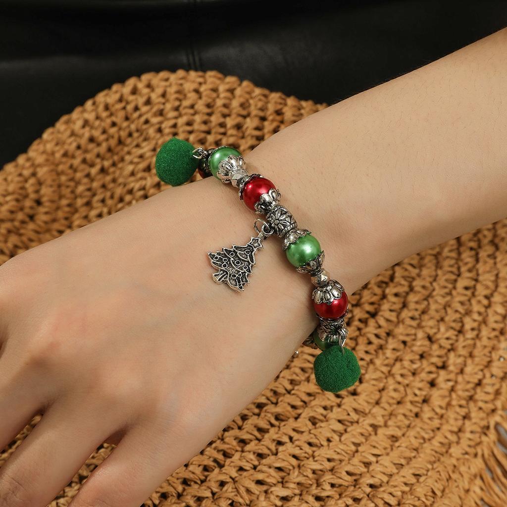 2025 2026 handmade Christmas tree beaded Tibetan silver bracelet retro cute snowman metal bracelet hand jewelry wholesale