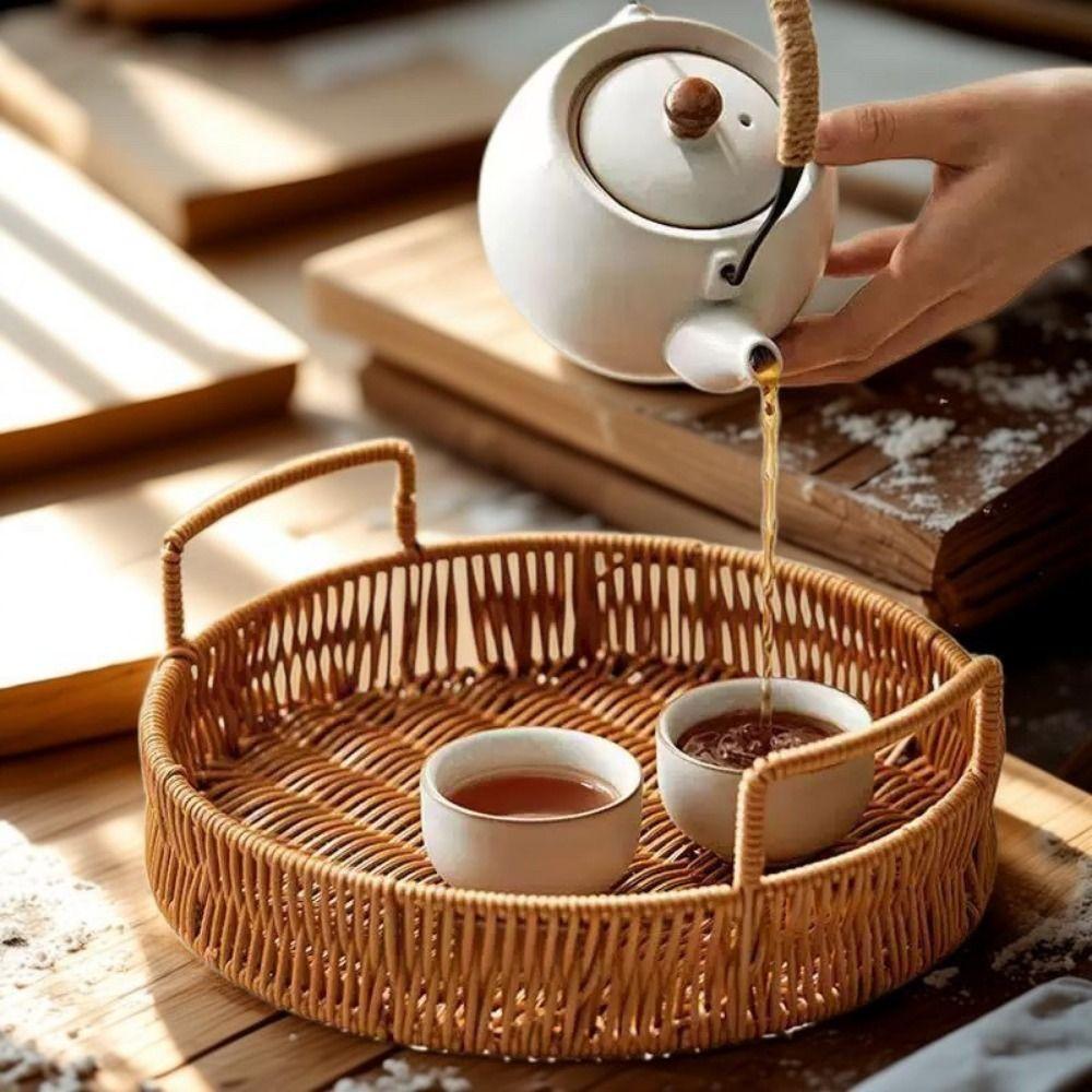 Handmade Imitation Rattan Storage Basket Plastic Dry Fruit Storage Tray  Kitchen