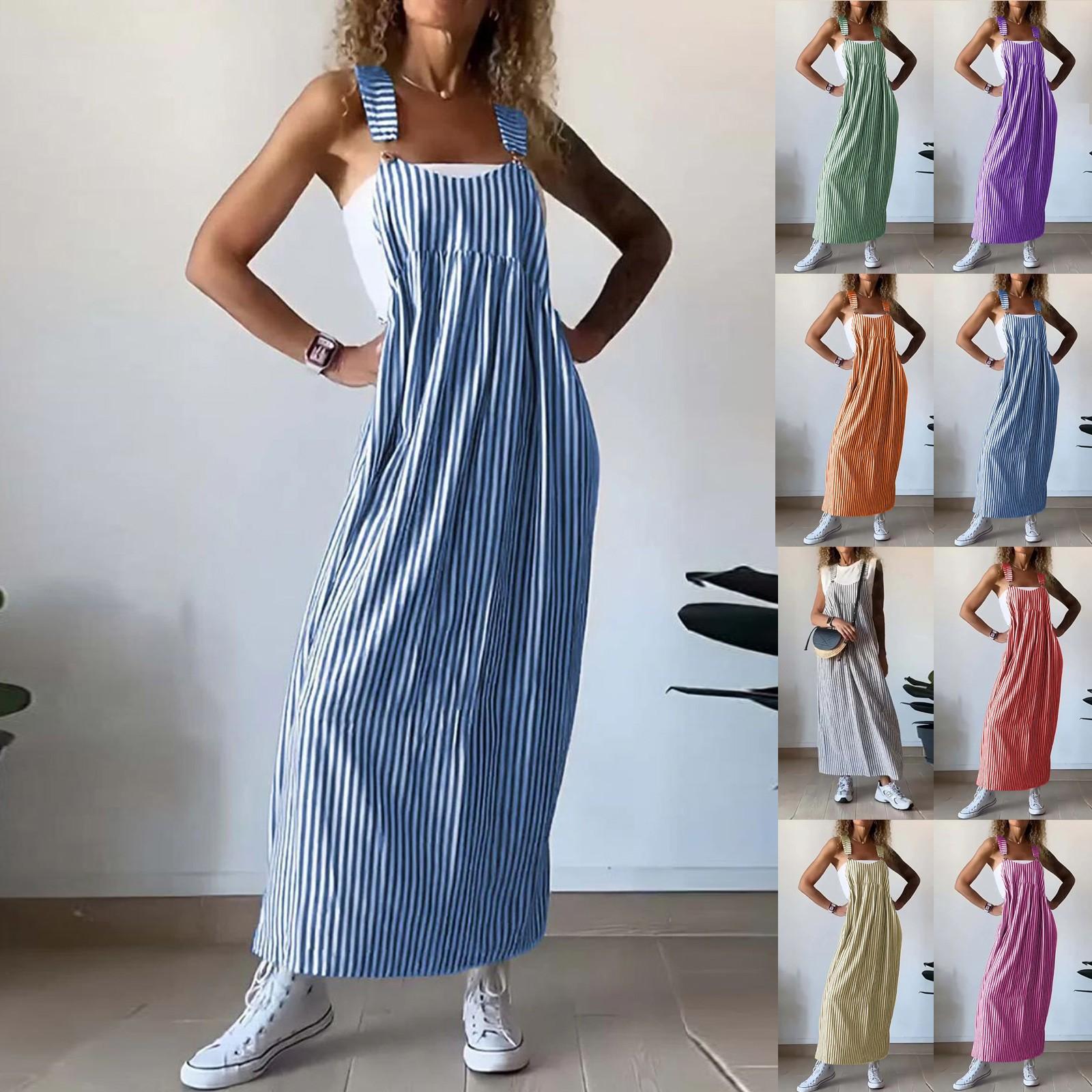 

Женские модные повседневные свободные полосатые платья с регулируемым плечевым ремнем