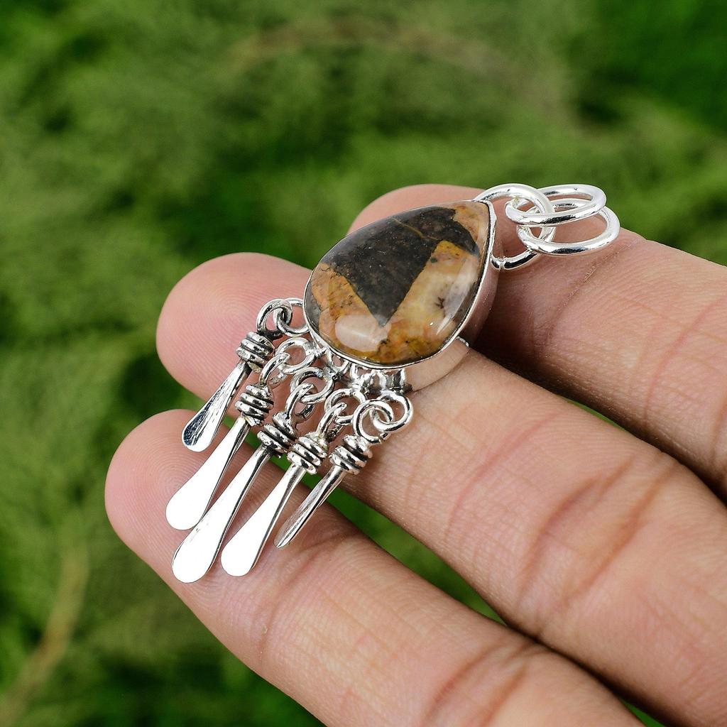 Daughters Day Sale Bauxite Stone Ethnic Bezel Mother Pendant 925 Sterling Silver