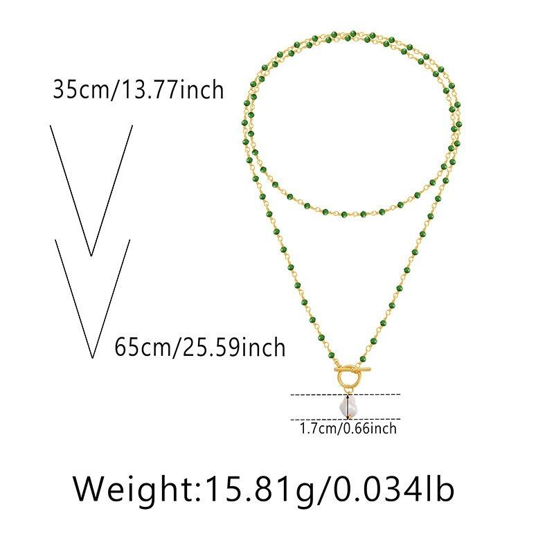 Women Multi Layer Green Bead 18k Gold Plated Irregular Pearl Pendant Necklace