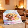 Cute Fluffy Golden Dog Pattern Flannel Printed Blanket Suitable for All Seasons Suitable for Living Room Office Sofa and Travel