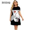 3D Abstract Print Painting Dress For Women Summer Short Sleeve Fashion Dress Casual Round Neck Loose Clothing