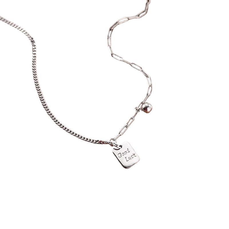925 Sterling Silver Lucky Square Necklace - Trendy High-End Clavicle Chain Pendant for Women