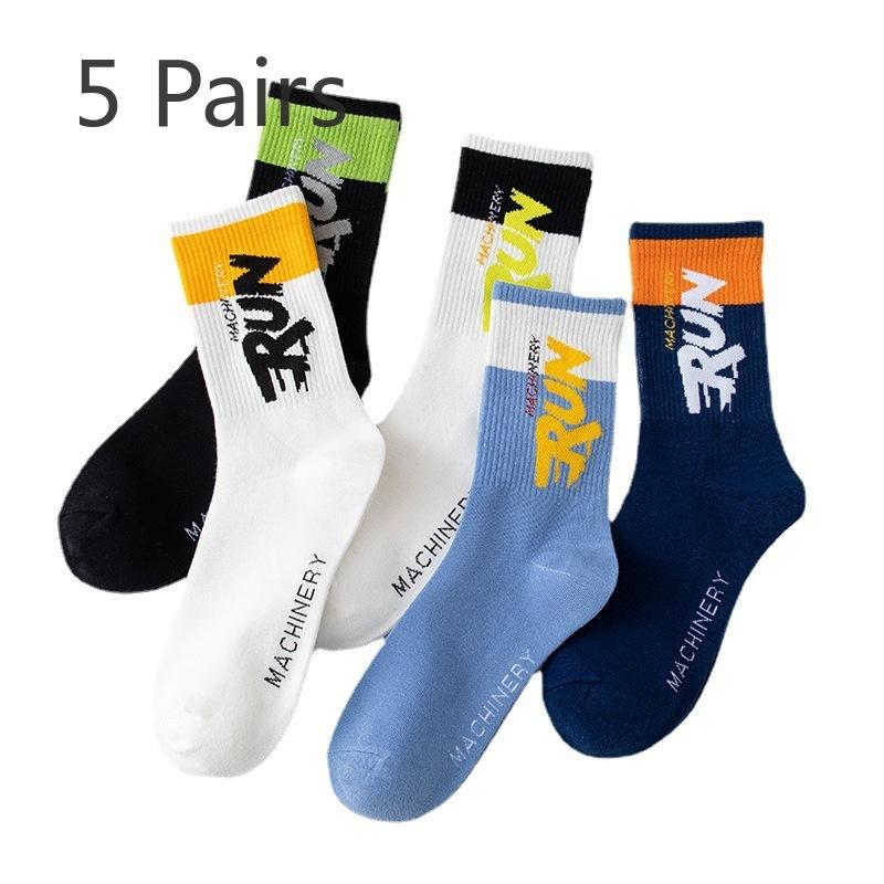 

5 пар полосатых носков, женские осенне-зимние носки до середины икры, в сочетании с брюками-акулами, весенне-летние парные спортивные модные носки 5 pairs