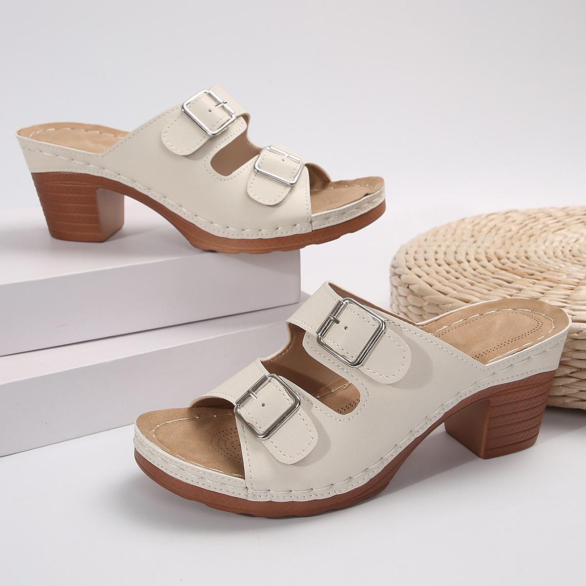 

Летняя новая мода крышка для рта рыбы на высоком каблуке мода повседневная большого размера женская пряжка ремня крутая 36