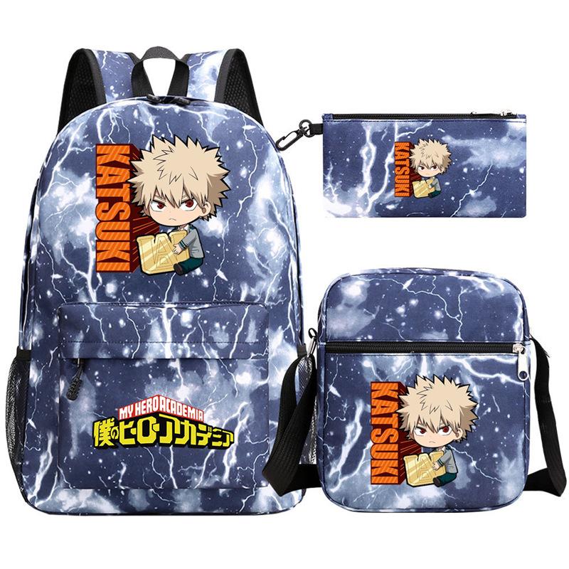 Young Students Schoolbag Animation Three-Piece Backpack Diagonal Hanging Bag Pencil Case