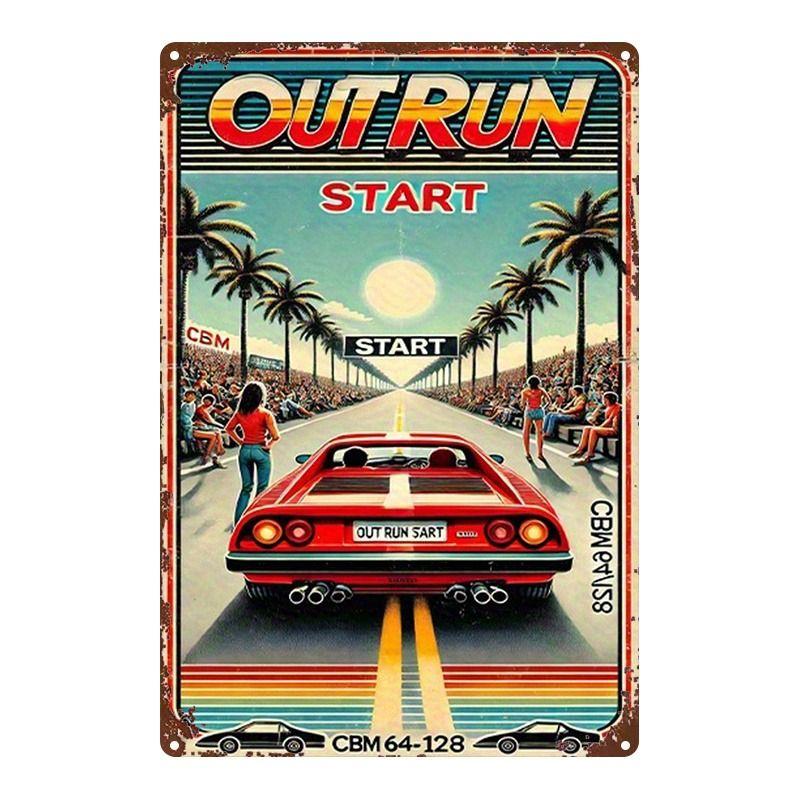 Racing Car Retro Style Metal Decorative Painting for Garage Room Decor
