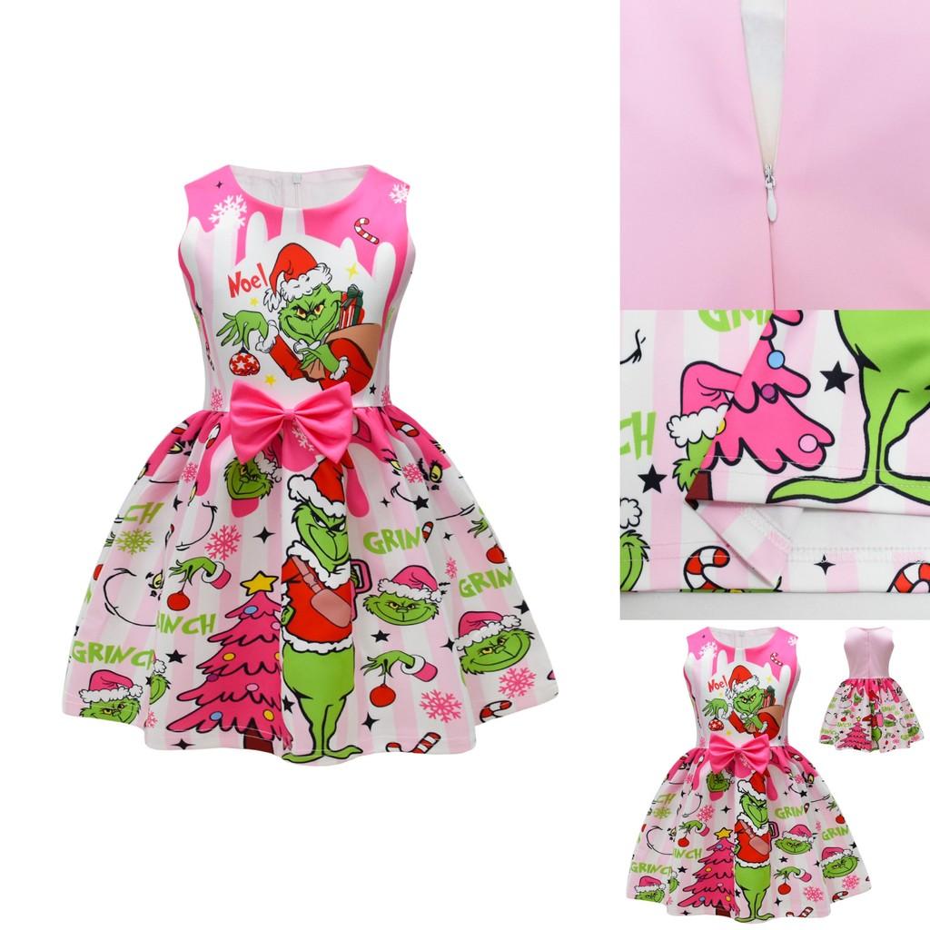 The Grinch Girl Dress With Cartoon Pattern For Kids Girls Ages 3 To 8