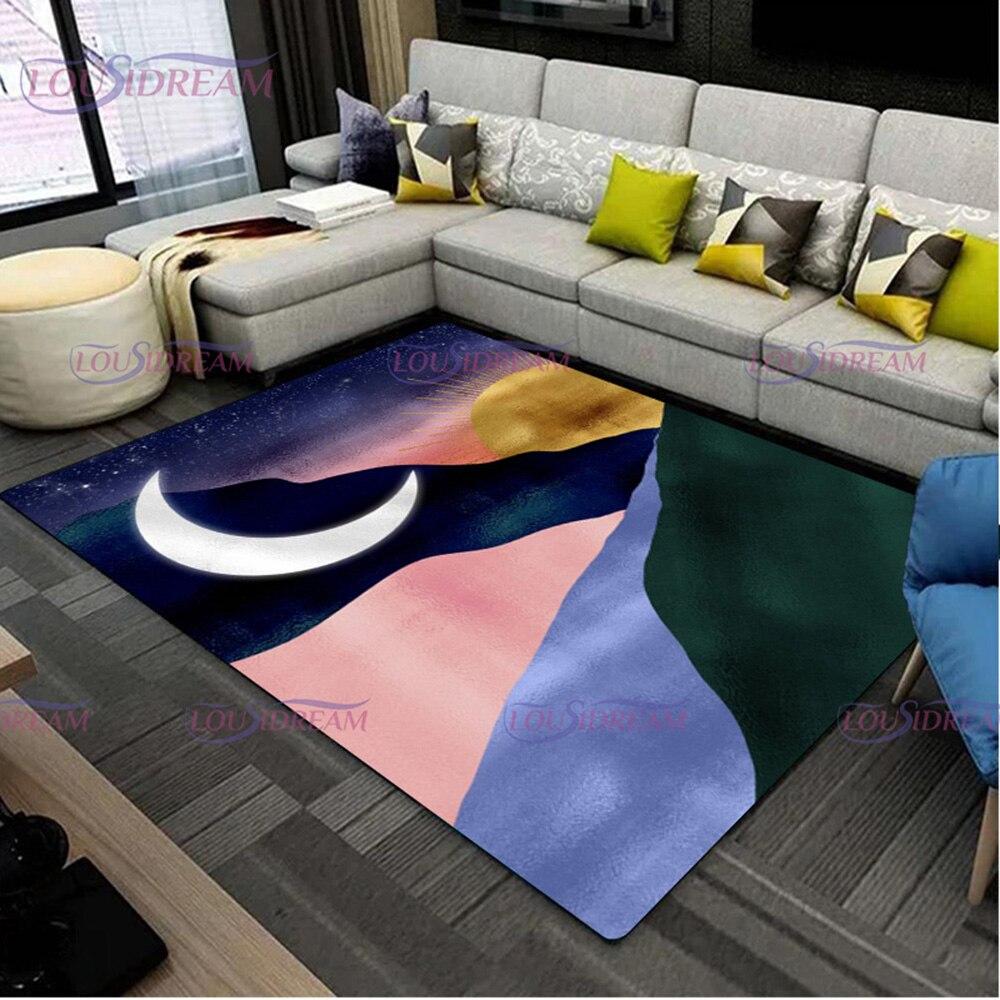 Golden Sun and Moon Carpet Entrance Door Floor Mat Abstract Geometric Optical Doormat Non-slip Floor Mat Living Room Decor Rug