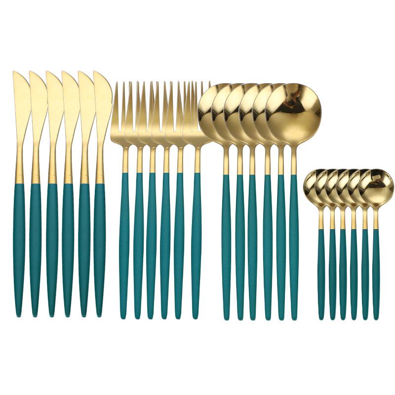 Dinnerware Black Gold Stainless Steel Cutlery Set Flatware Dining Knife Fork Tea Spoon Kitchen Dinner 24Pcs Western Tableware