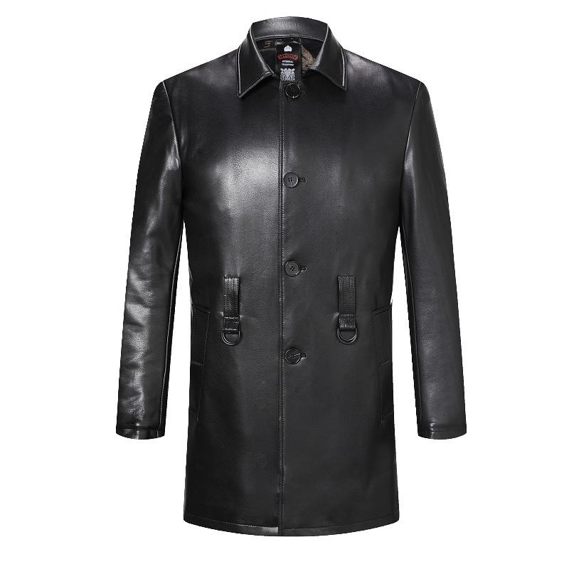 New Genuine Leather Jacket Men's Sheepskin Jacket Loose Large Size Plus Velvet Dad Leather Jacket Lapel Windbreaker