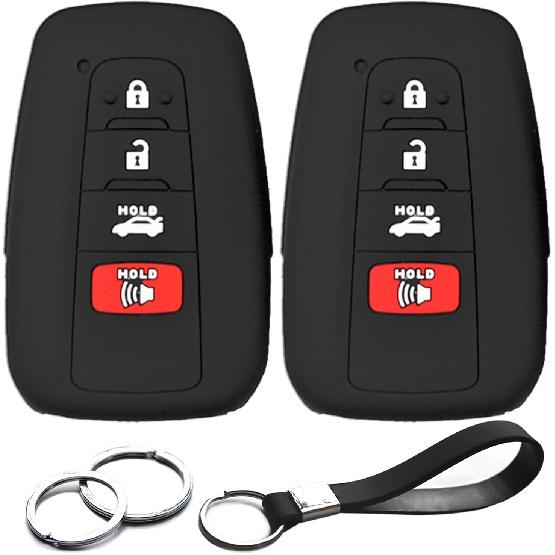 2Pcs Compatible With Toyota RAV4 Camry Highlander 4Runner Corolla Avalon Mirai Prius 86 C-HR HYQ14FBC 4 Buttons Black Rubber Silicone Case Remote Key