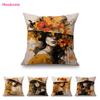 Fashion Hat Girl Beautiful Elegant Lady Oil Painting Home Decoration Sofa Throw Pillow Case Flower Hat Girl Cushion Cover