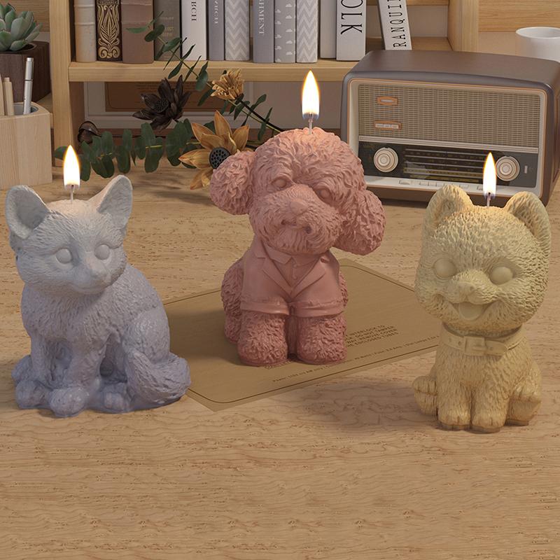Lovely 3D Animal Candle Silicone Mold Pet Dog Diy Aromatherapy Plaster Candle Resin Mold Soap Craft Casting Mold Home Decor